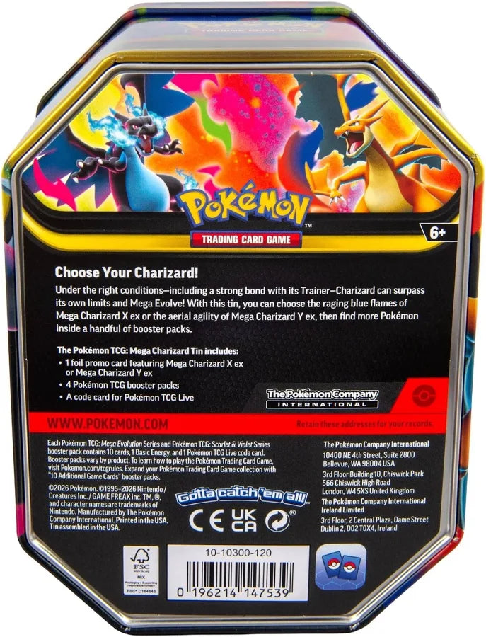 Pokemon Trading Card Games Mega Charizard Tin ( 1 Tin at random )